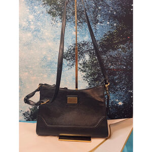 Frye & Co Black Vegan Leather Crossbody Bag One Size Brass Hardware EUC